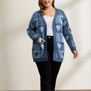 BloomChic size 2XL Supersoft Checkered Hearts Jacquard Knit Cardigan